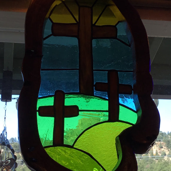 Three Crosses Stained Glass