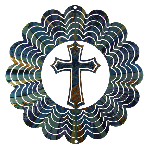 Kaleidoscope Cross Blue Wind Spinner